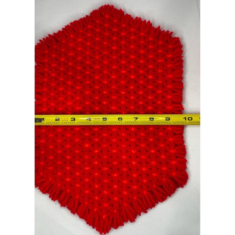 Vintage Set‎ 2 Crochet Placemat Doilies Red Orange Flowers/Stripes Handmade - Picture 6 of 7